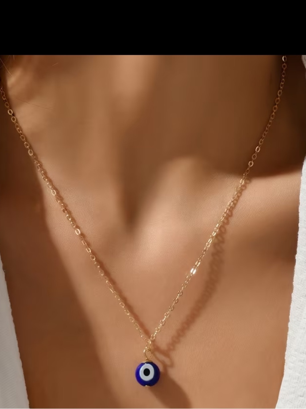Gold Chain Necklace with Blue Evil Eye Pendant